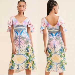 NWOT OCEANUS Camille Satin Midi Dress size Large